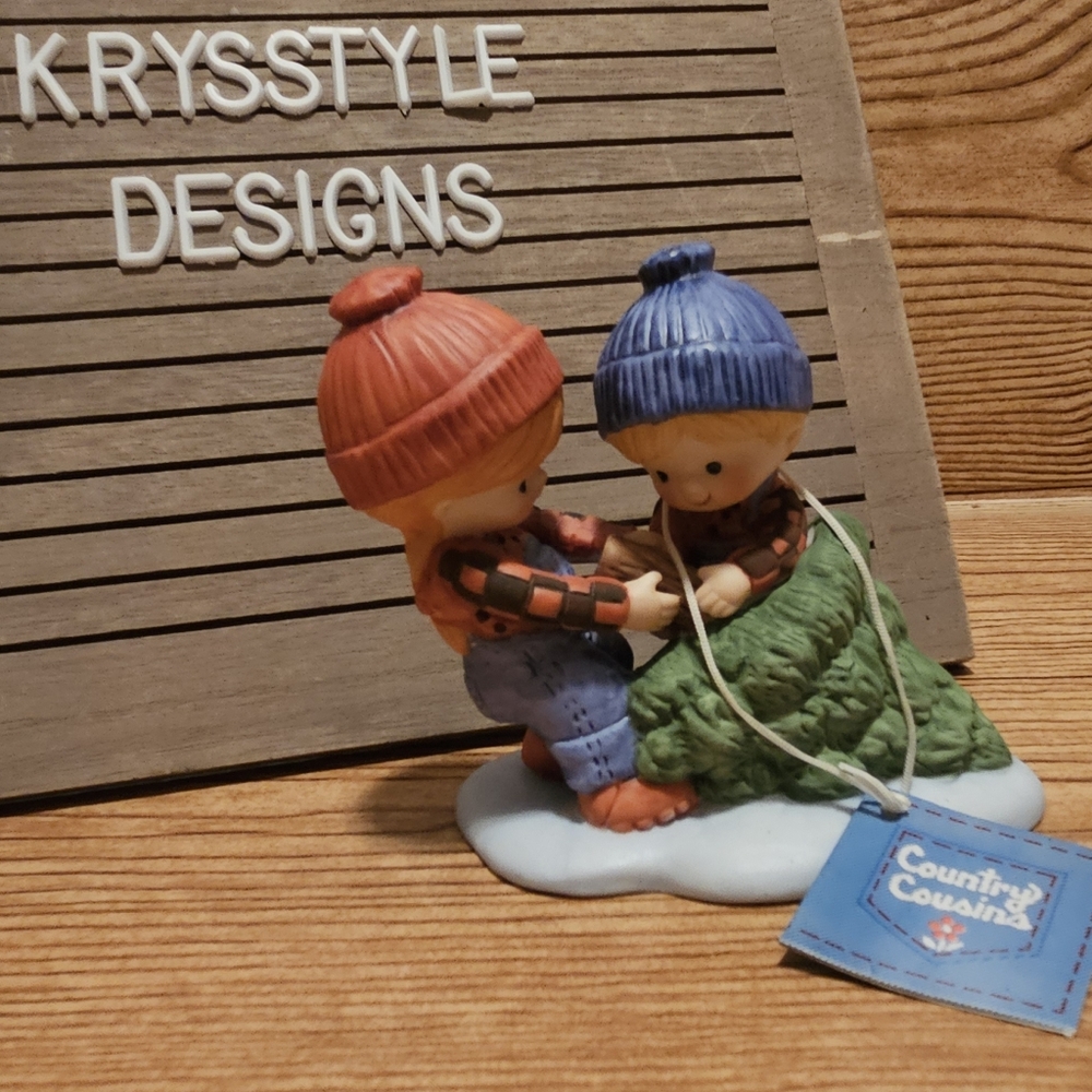 Enesco Country Cousins Katie & Scooter Pulling Tree Figurine